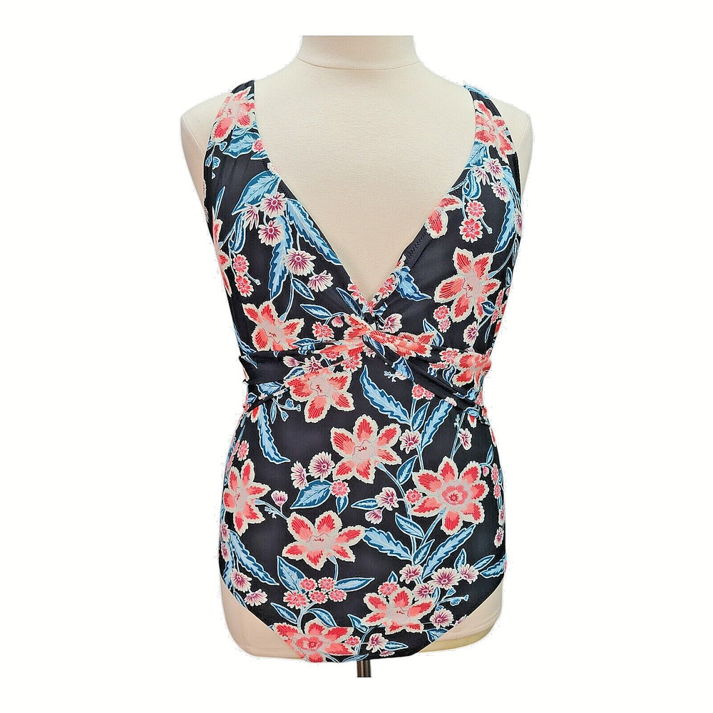 NWT Old Navy Swimsuit Womens XXL Black Neon Peach Floral One Piece Vacation Swim - Picture 4 of 14